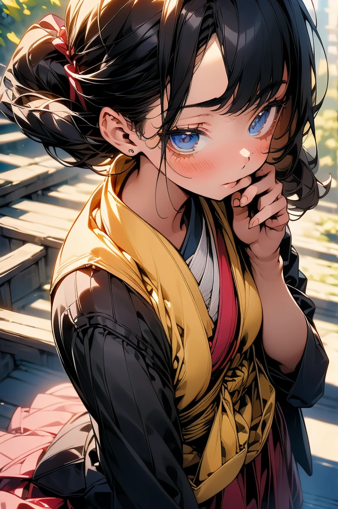 masterpiece, ultra detailed, manga, anime, 1 girl, beautiful eyes, peeing self, JK, Japanese, black hair, high quality, high graphics, best quality, cute girl, little bit embarassed, holding pee, age