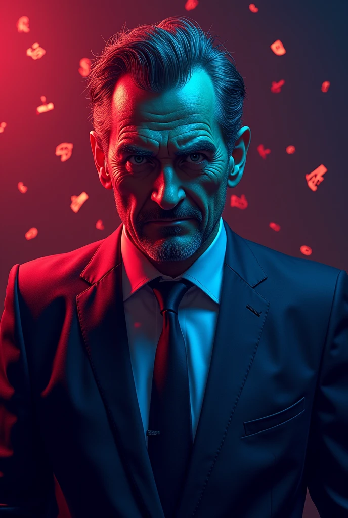 Create a 3D-style election flyer featuring a shady politician with a gangster-like appearance. The character should be dressed in a dark suit with a slightly disheveled appearance, and have a mischievous expression. The background should be dark with hints of money symbols subtly embedded in the design, suggesting secrecy and corruption. The style should be modern, colorful, and visually appealing.
Size: 1024x1792 (vertical format)