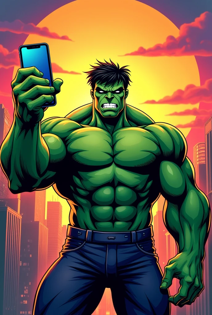 Create a logo where the Hulk holds a cell phone