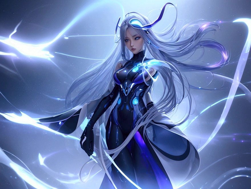 A futuristic, abstract background design with a gradient of deep blues and purples, symbolizing advanced technology. Incorporate subtle elements like a DNA strand or molecular structures in a glowing, translucent style. The design should include gentle light trails or orbs that flow across the background, giving a sense of energy, rejuvenation, and scientific innovation. The overall feel should be modern, sleek, and slightly ethereal, with a sense of depth and movement.