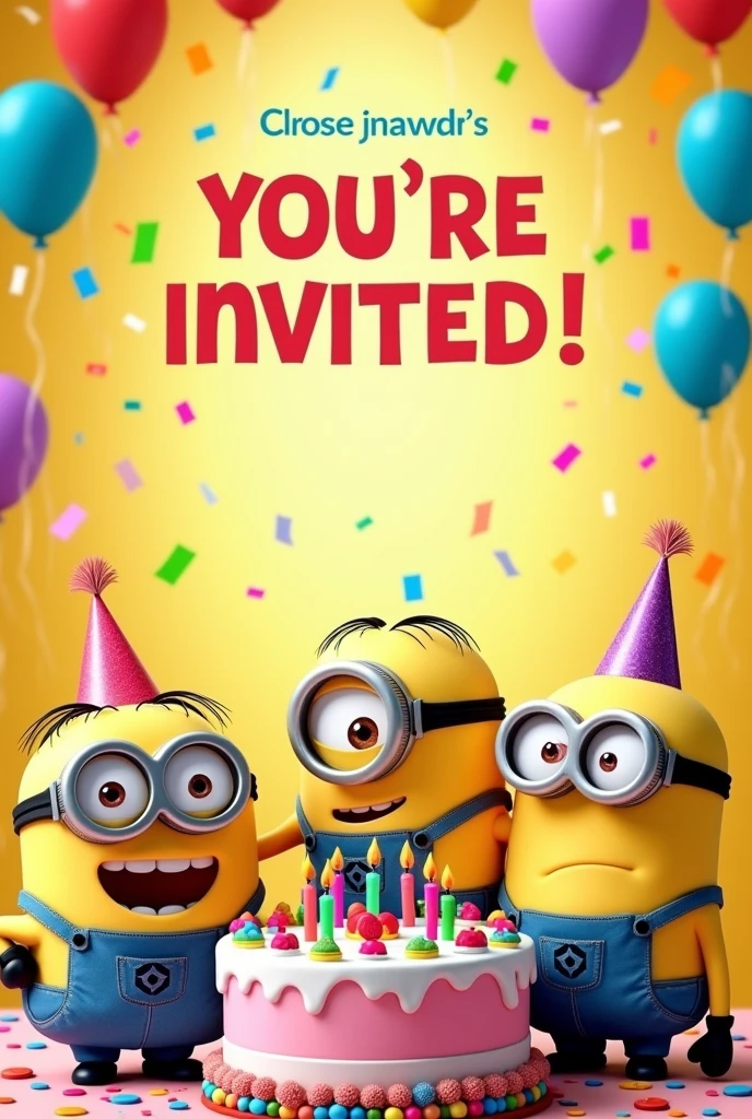 Minions birthday invitation with Kevin Stuard and Bob