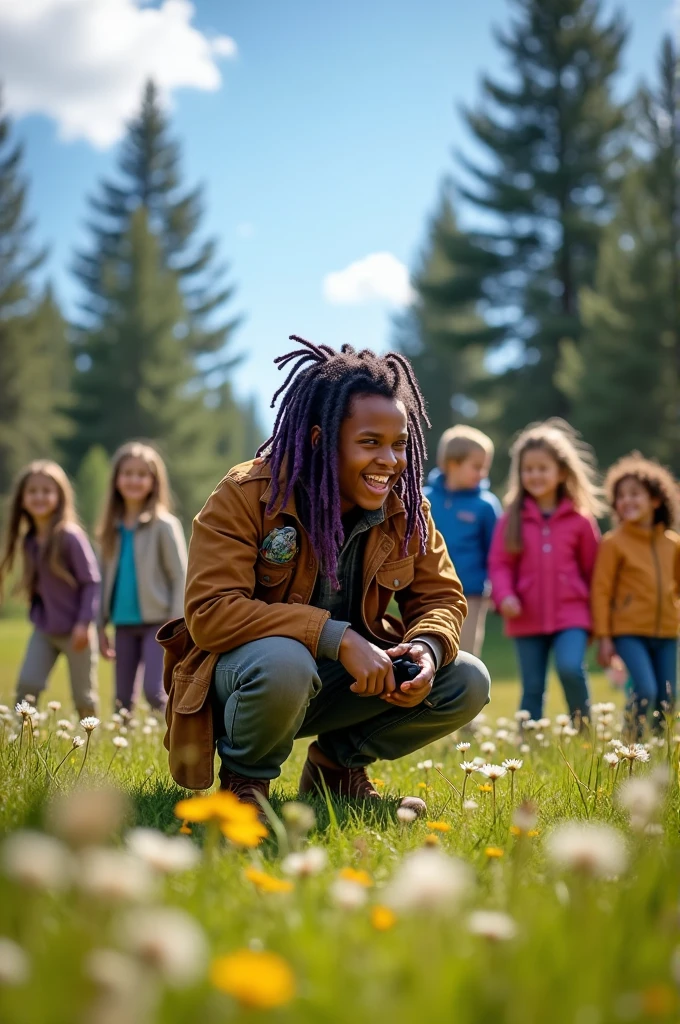 Make a young trapper with small purple dred with the kids 