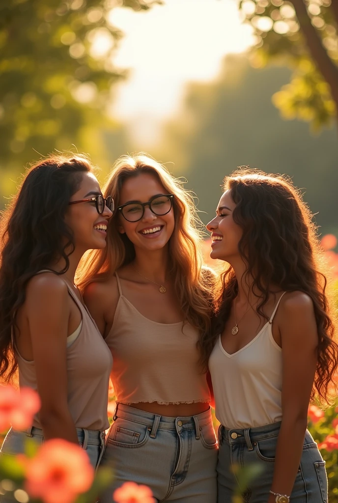 Three friends are called Sheyla Elvia and Keyla, two have glasses and the other is a little taller.