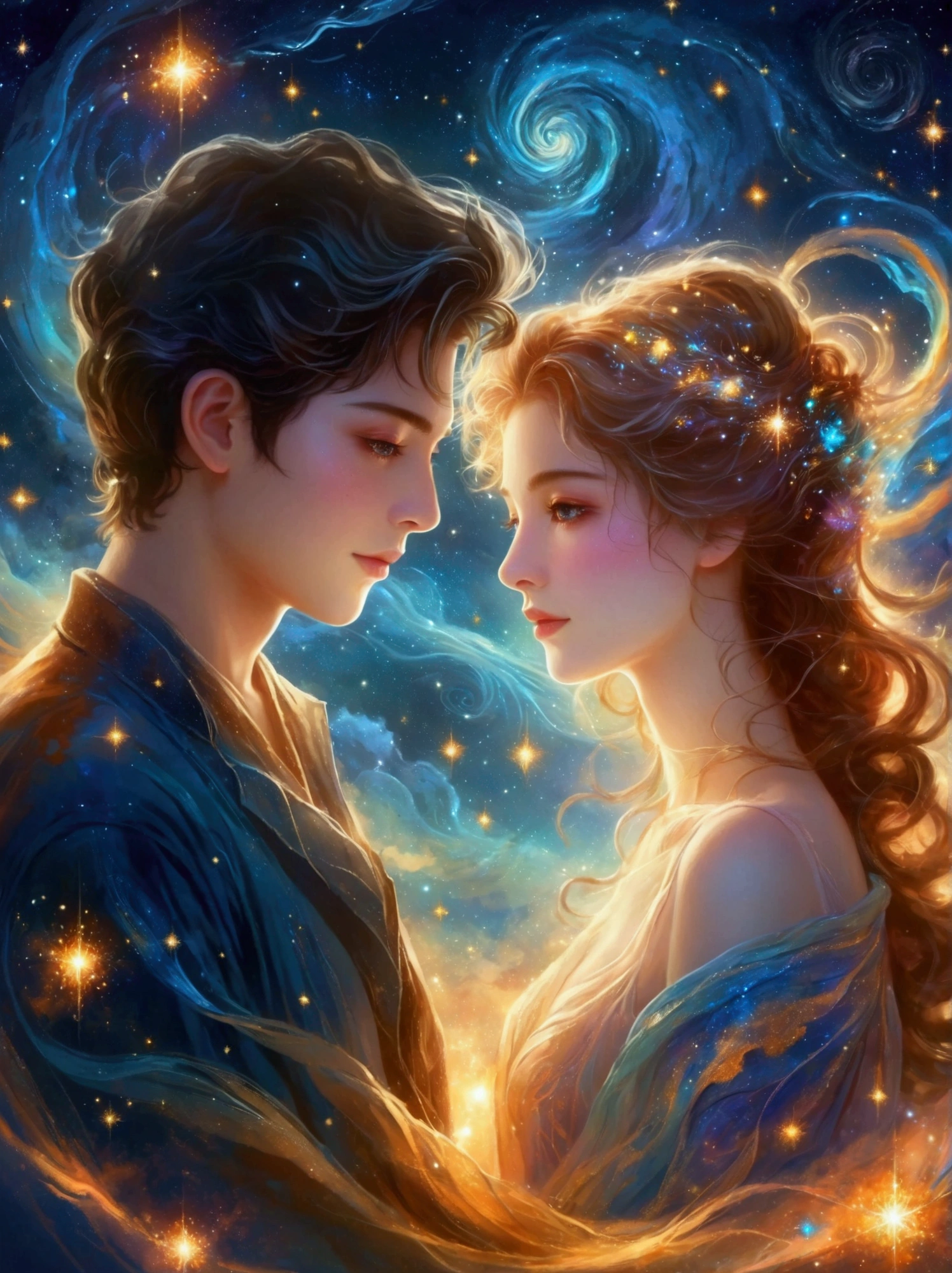 A captivating night sky filled with swirling galaxies and shimmering stars, all inspired by the intoxicating memories of the eyes of someone dearly loved.