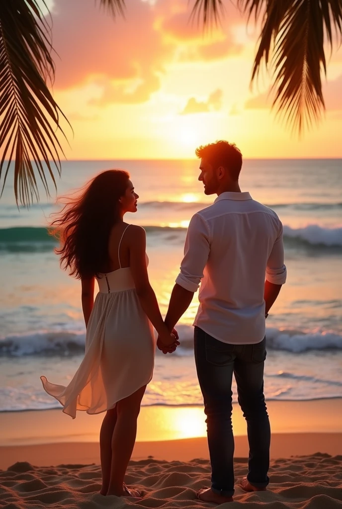 Photo of a couple facing the sea