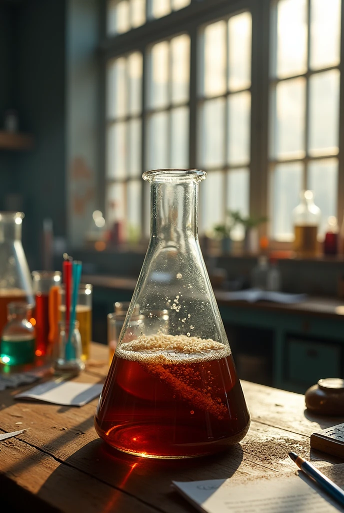 Beaker containing brown solution