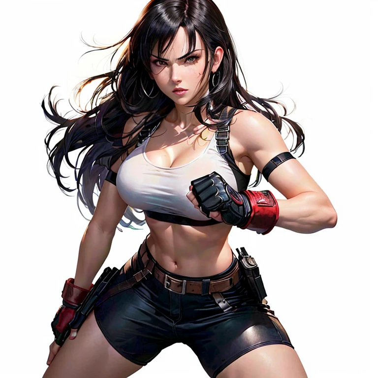 женщина в боксерских перчатках и майке posing для фотографии, beautiful comic, she is ready to fight, fighter pose, in a fighting stance, in a fighting pose, Tifa Lockhart, posing, ready for battle, angry dark haired women, Tifa Lockhart, Fighting pose, fighting game character, fighter, Comic character, zenoscope