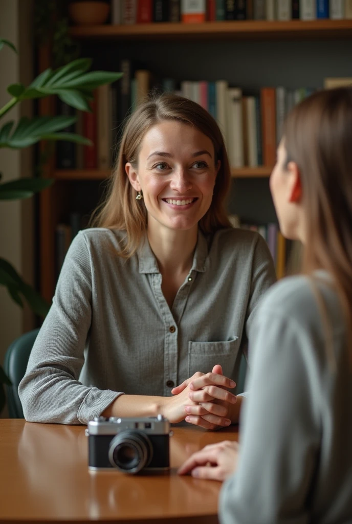 Photo of therapist, with a camera on the table