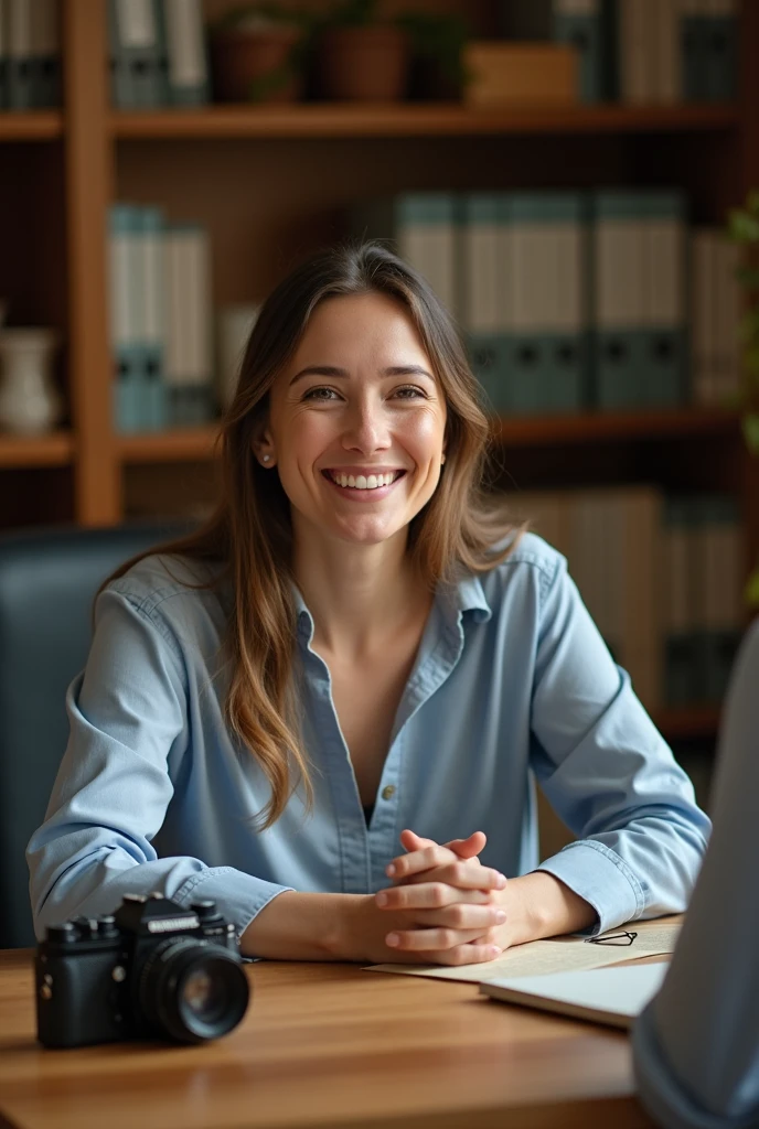 Photo of therapist, with a camera on the table