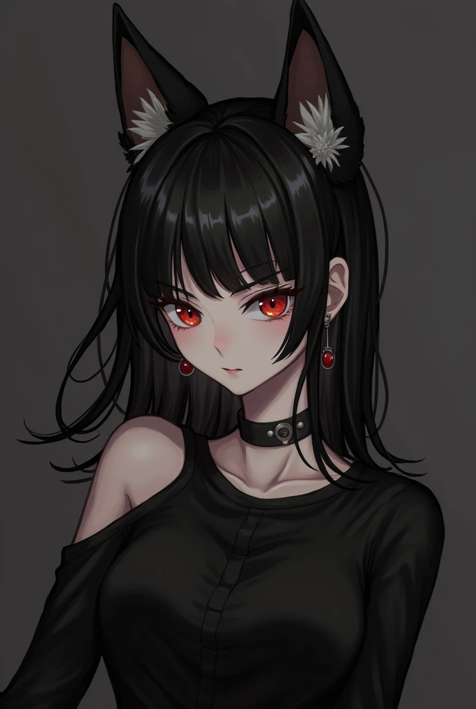 Nsfw, 18, female, girl, German Shepherd, black hair, ear rings, red eye, black dress, pussy, fit, best quality