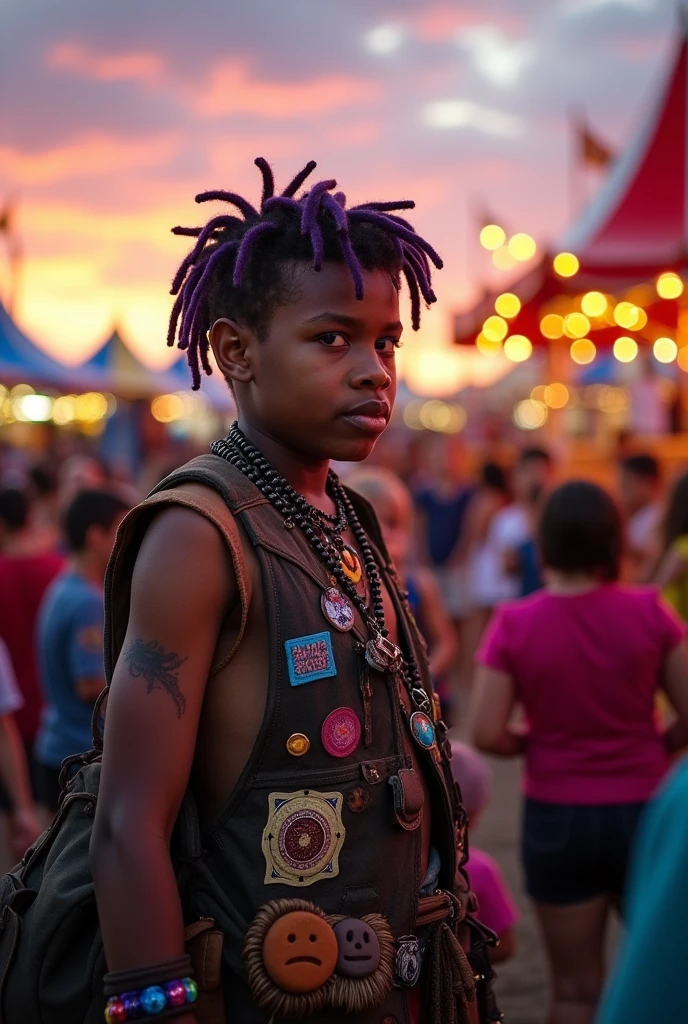 Make a young trapper with small purple dreadlocks with the kids at the show