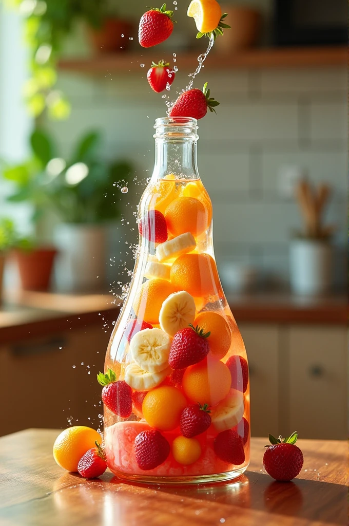 Bottle where the fruits fall inside 