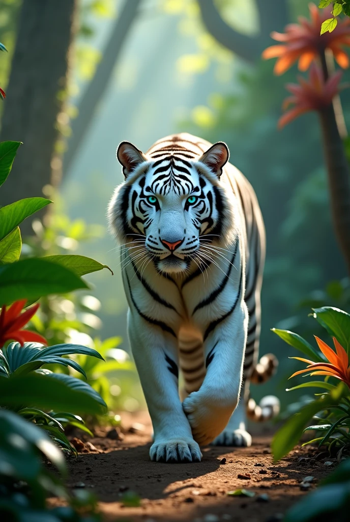   Albino tiger with turquoise stripes 