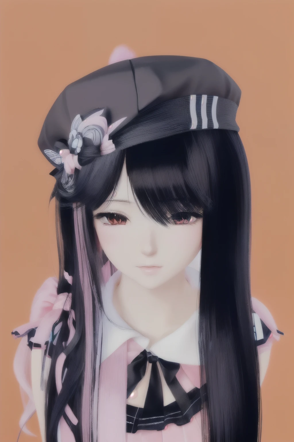 anime girl with long black hair wearing a hat and a pink dress, anime styled 3d, kawaii realistic portrait, inspired by Sim Sa-jeong, imvu, render of a cute 3d anime girl, 3d anime girl, , soft anime illustration, second life avatar, detailed anime soft face, anime stylized, pretty anime face, cute anime face