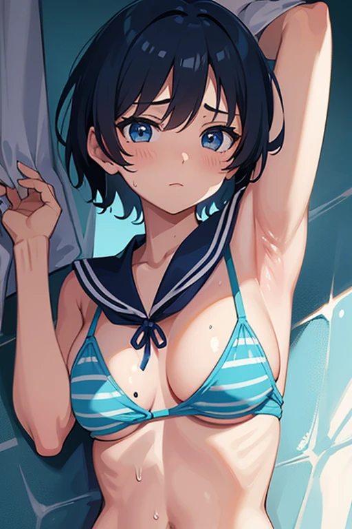 Striped, undressed Sailor Mercury covered in translucent slime and sweat,Machine