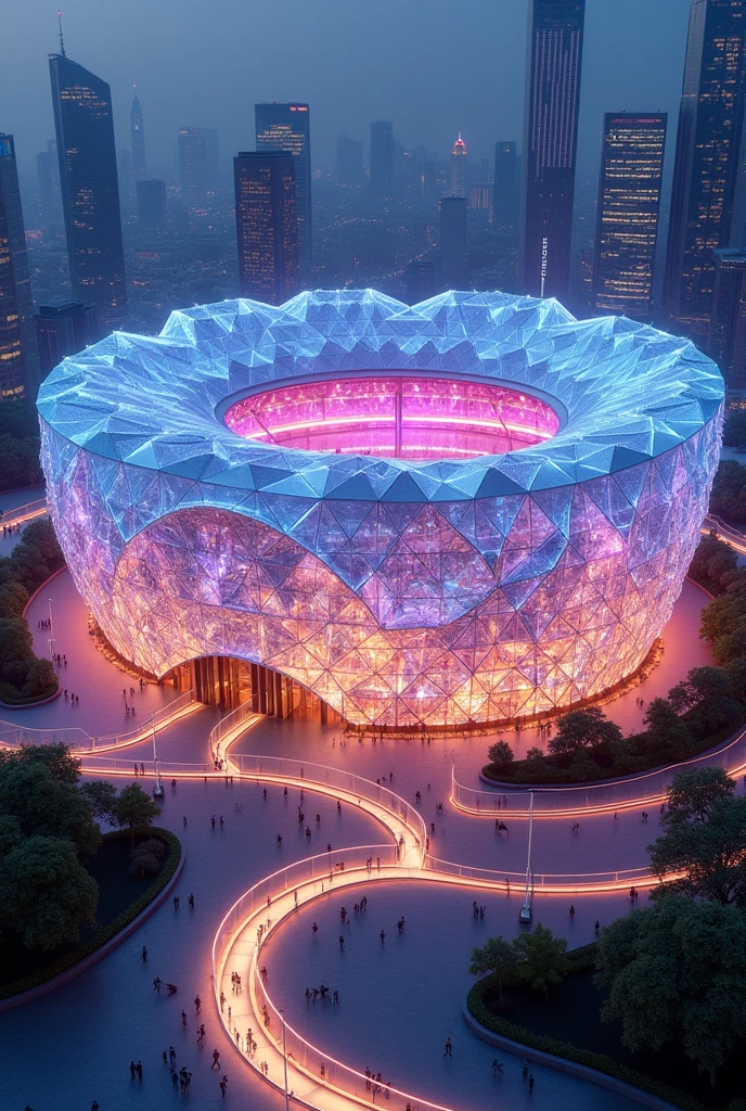 Create a concept design arena based on a diamond and please show me the exterior design