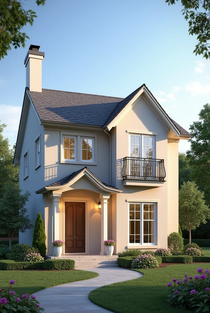 • Family Model • Spaces: 3 bedrooms, 2 bathrooms, Living room, dining room, kitchen.
• Distribution: Large spaces with separation between common and private areas, master bedroom with en suite bathroom.
Image of a house with the description inside