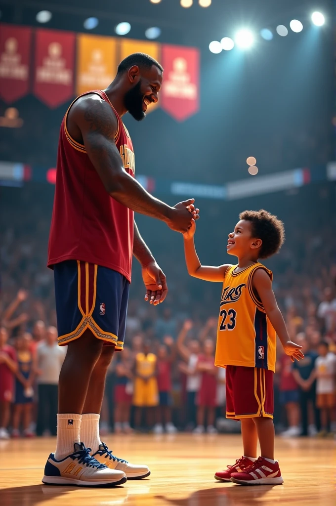 Make an animated image of a  meeting LeBron James