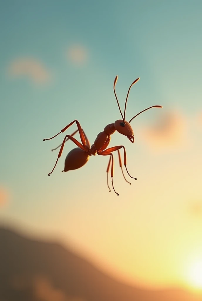 An ant flying in the sky