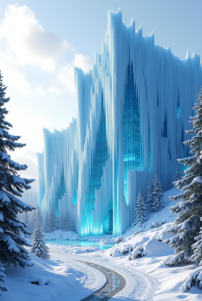 Create a concept design building based on an Ice and please show me the exterior design