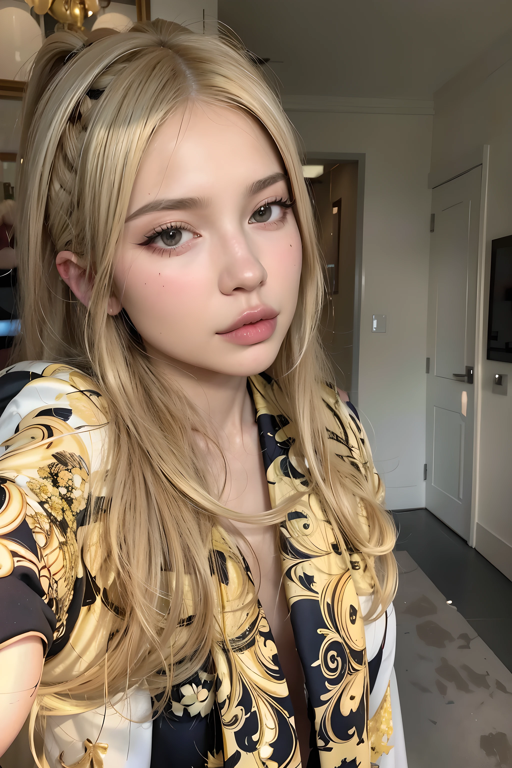Blonde woman with long hair and piercings posing for a photo.., with long blonde hair, with long blonde hair, Perfect white hair girl, Ava Max, tifa lockhart with blonde hair, pale porcelain white skin, anime girl in real life,  with blonde hair, extremely blonde hair, very blonde hair, with long blonde hair, His hair is blonde