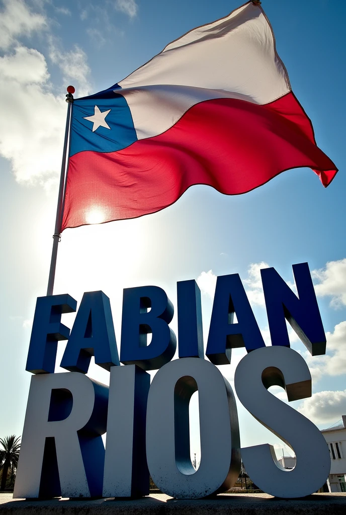 Name "Fabian Rios" in two colors with a Chilean flag waving