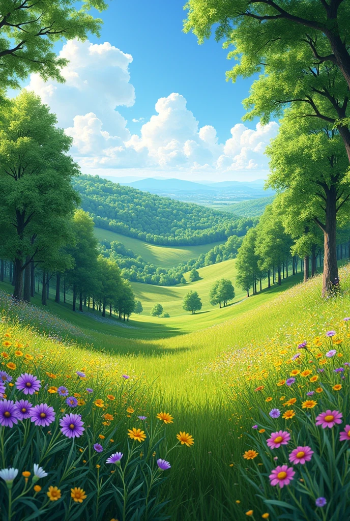 Clean environment landscape with trees and flowers but no river