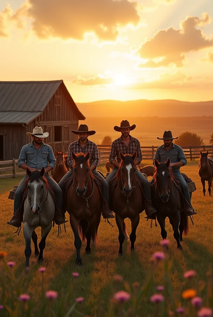  5 cowboy man working on a horse farm