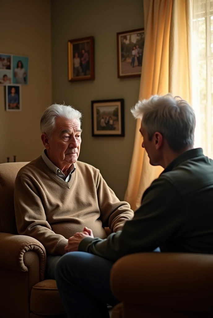 A young man asking his grandfather for advice