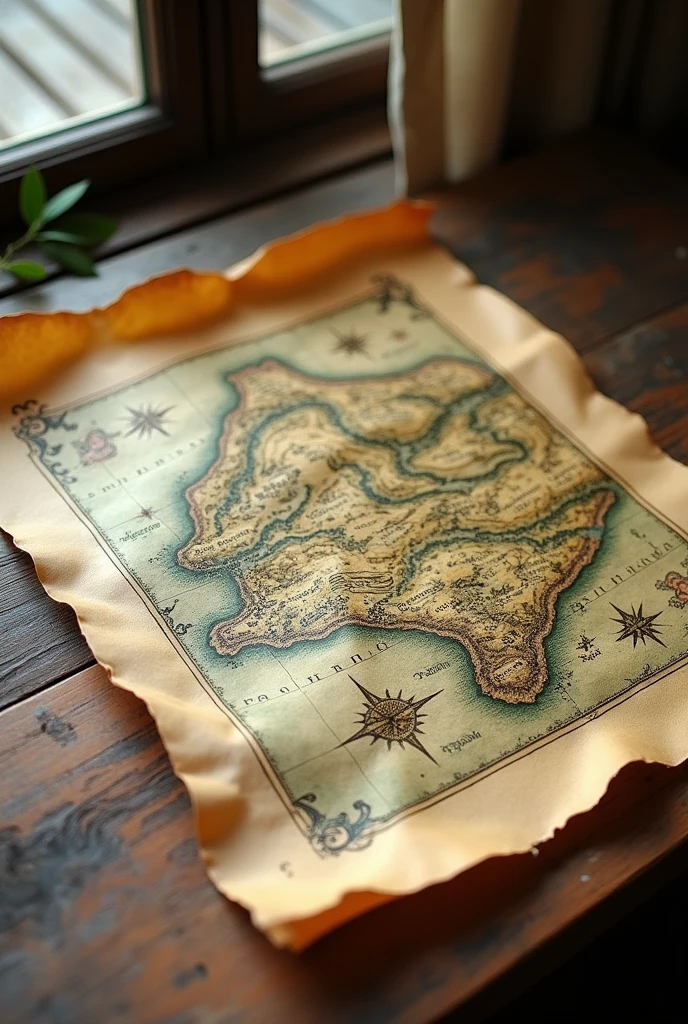 An old historical paper with a map divided into seven countries. My imagination inspired by my imagination.
