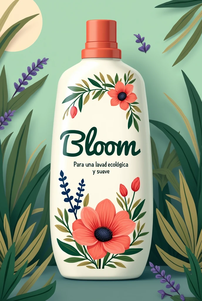 Just the label to print about a detergent called bloom to wash ecological clothes in Spanish even though it is from Peru