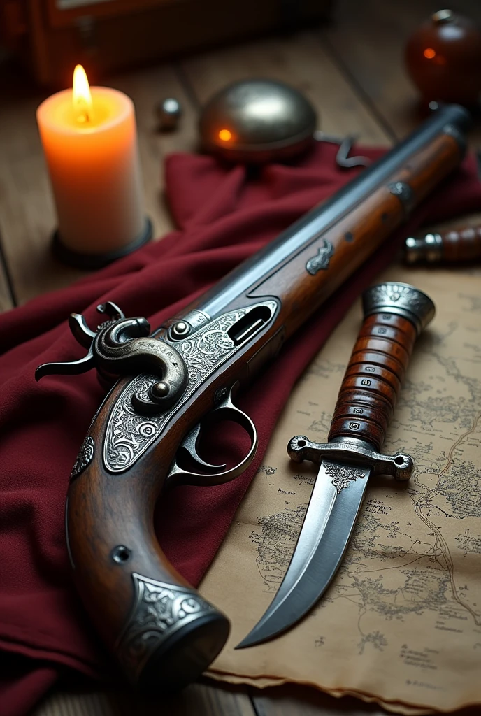 draw a flintlock pistol with knife