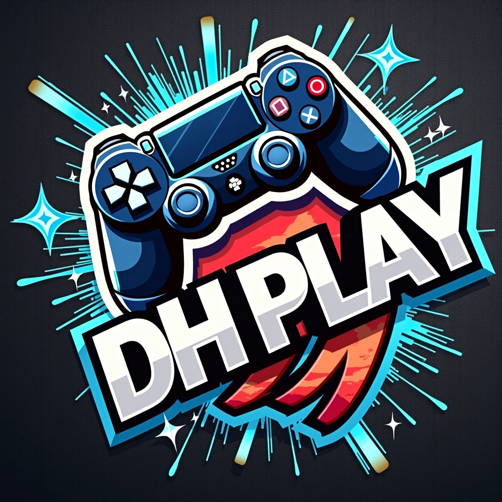 Logo com nome DH PLAY, com tema de video game e controle de playstation 4