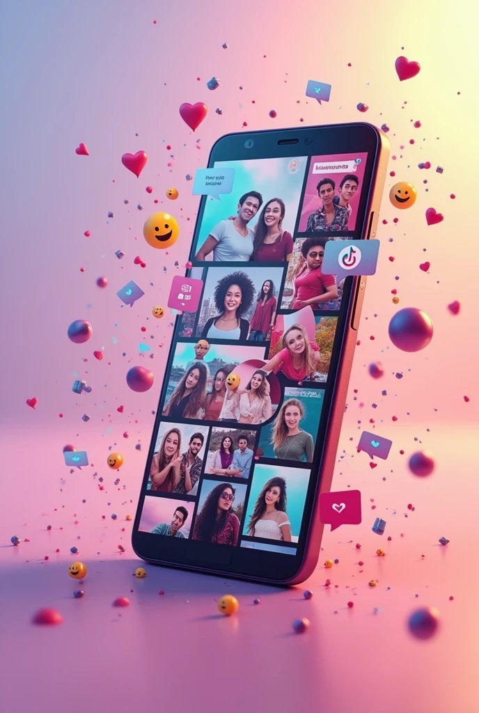 Generate a collage of scroll in tiktok more realidtic
Only the cellphobe
Put videos of tiktok put videos or likes in the around of the cellphone put comenta too and more publication