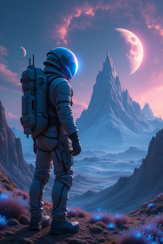 A young man in a spacesuit