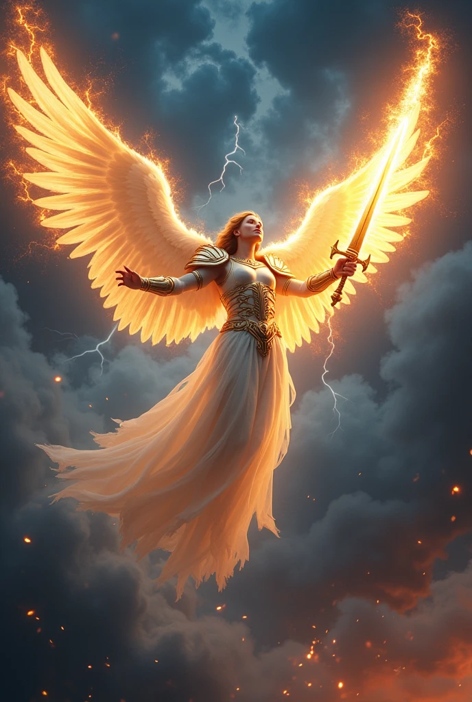 An angel with a flaming sword 
