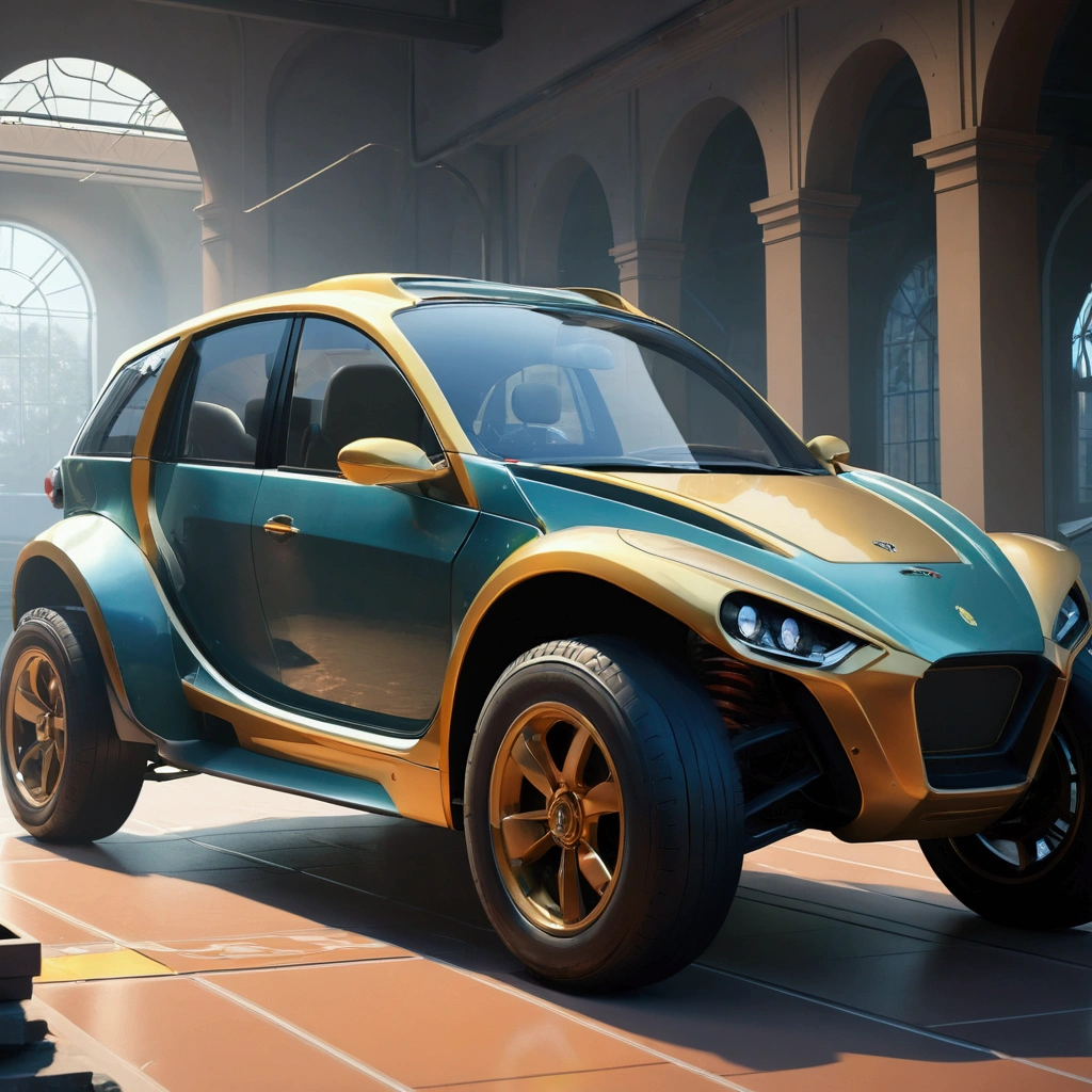 there is a car that is parked in a building with a lot of windows, daniel maidman octane rendering, octane ray tracing, hyper real render, wojtek fus, octane highly render, octane cgsociety, 8 k octane detailed render, 8k octane 3d render, buggy, octane 8 k render, octane 8k render, octane renderer. cgsociety