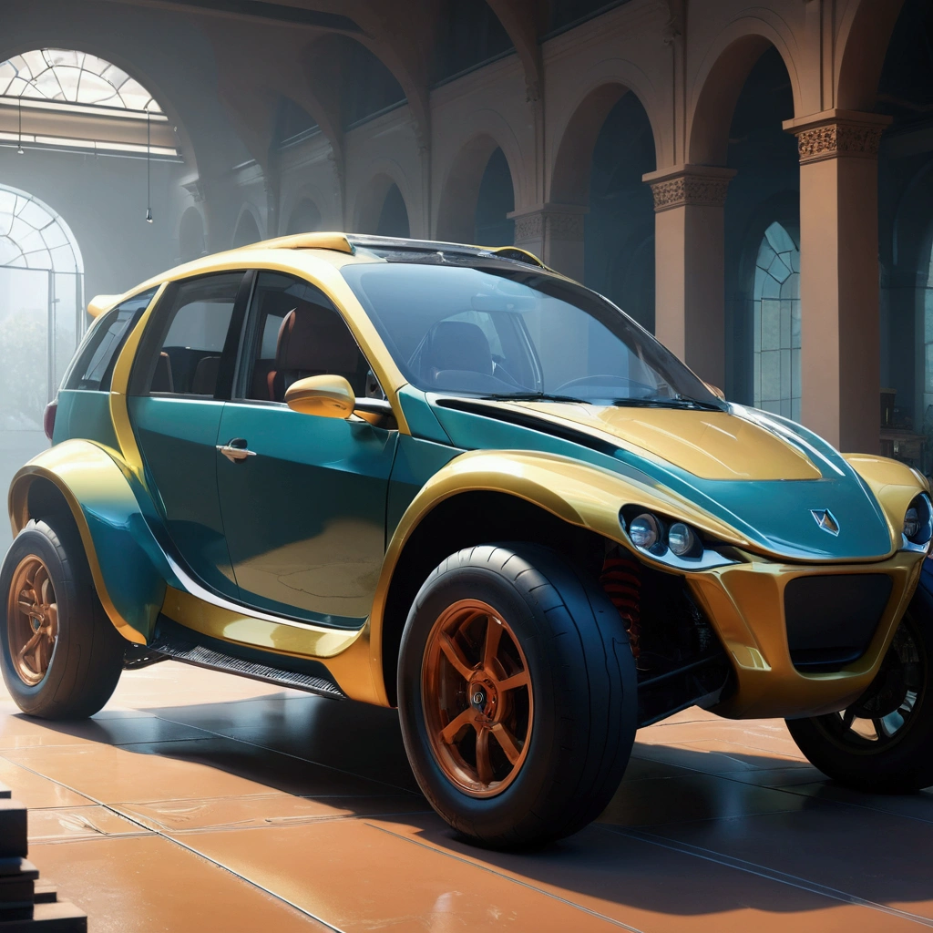 there is a car that is parked in a building with a lot of windows, daniel maidman octane rendering, octane ray tracing, hyper real render, wojtek fus, octane highly render, octane cgsociety, 8 k octane detailed render, 8k octane 3d render, buggy, octane 8 k render, octane 8k render, octane renderer. cgsociety
