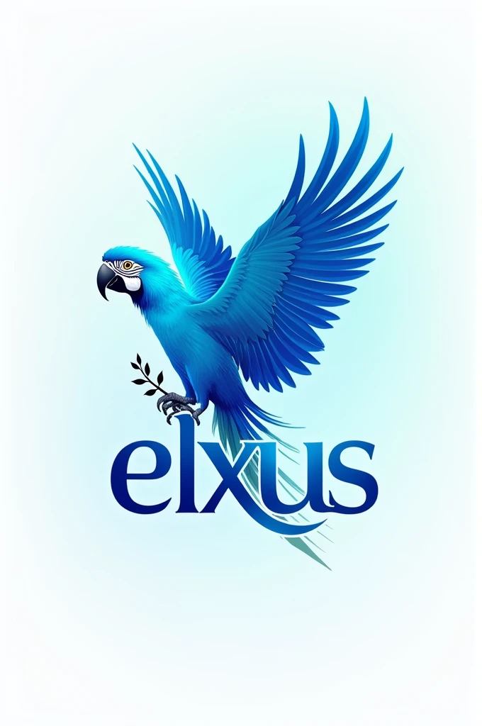 A logo with the word elxus and a blue macaw
