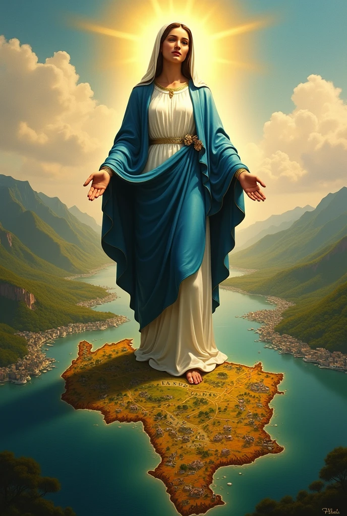 Virgin Mary on top of the map of Venezuela 