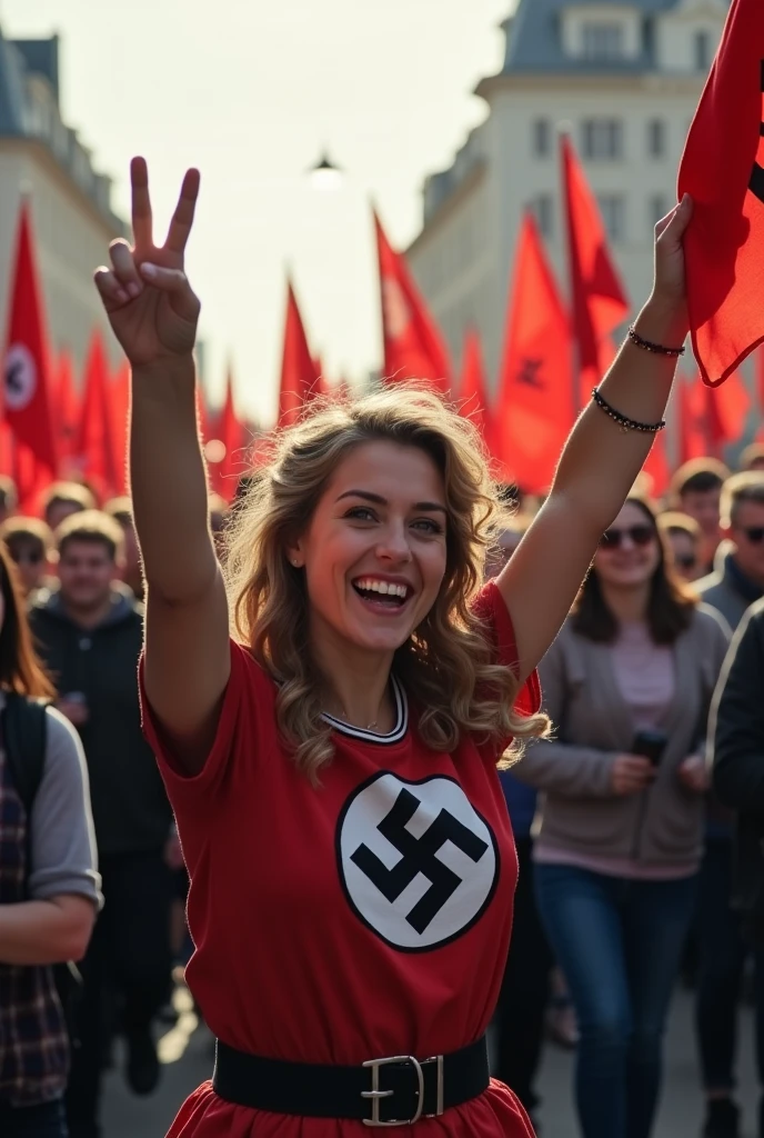 Make me a picture of a happy Nazi people in the streets for a Nazi festival