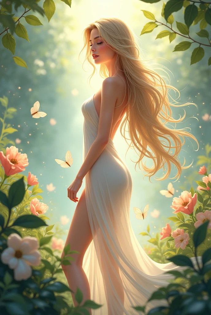Make an anime illustration of a naked woman