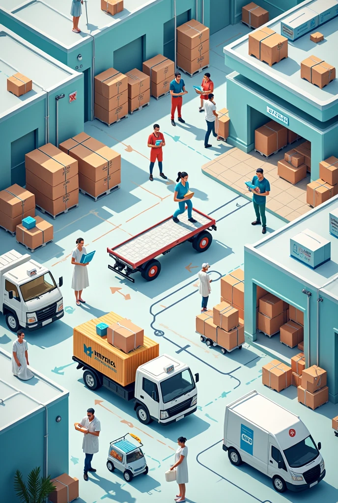 A collage showing the supply chain for a hospital