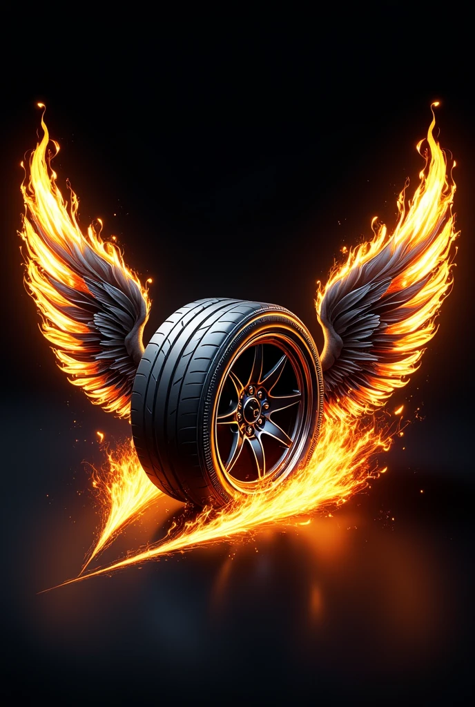 I want a logo for a racing team, that the logo contains a tire in isometric angle, that has a sports car rim and large wings on the edge of the tire ,leaving a trail of flames on the tire and in the width of the tire or where the tire mark would appear, the name is "Tapanko Racing" with the colors black, gold and white and it is a png image