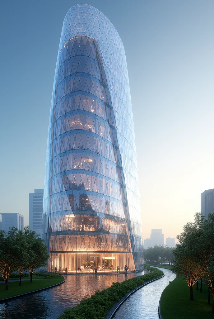 Create a concept design building based on a swarovski ring and please show me the exterior design