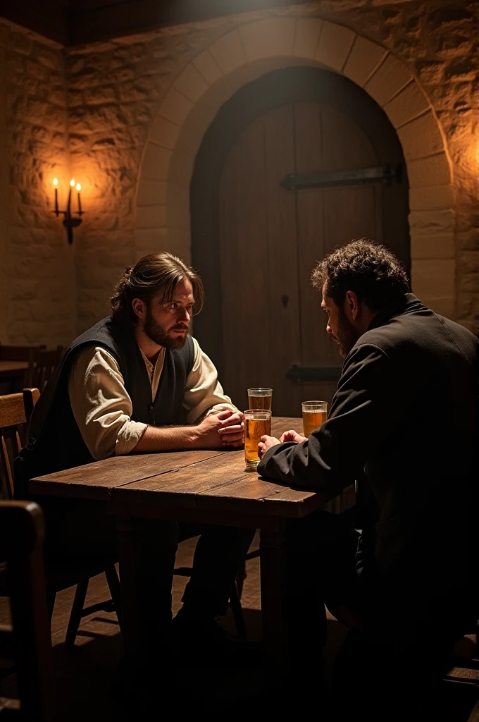 An inspector is arguing something with Jean Valjean while he is trying to act peaceful.