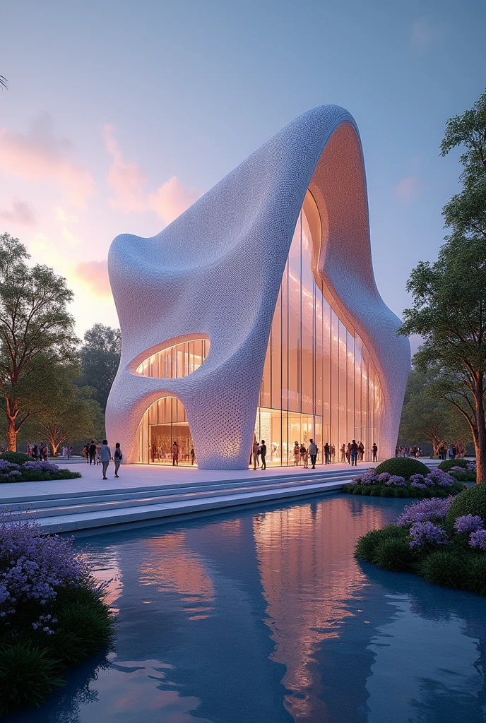 Create a concept design building based on a swarovski ring and please show me the exterior design