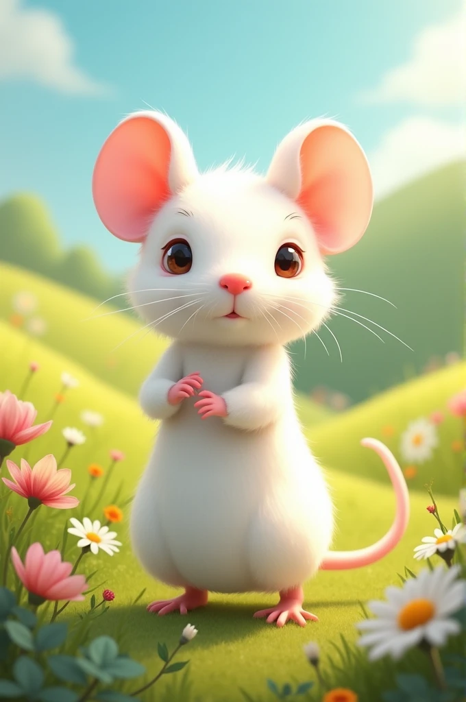 White mouse with hand on waist in full length pose