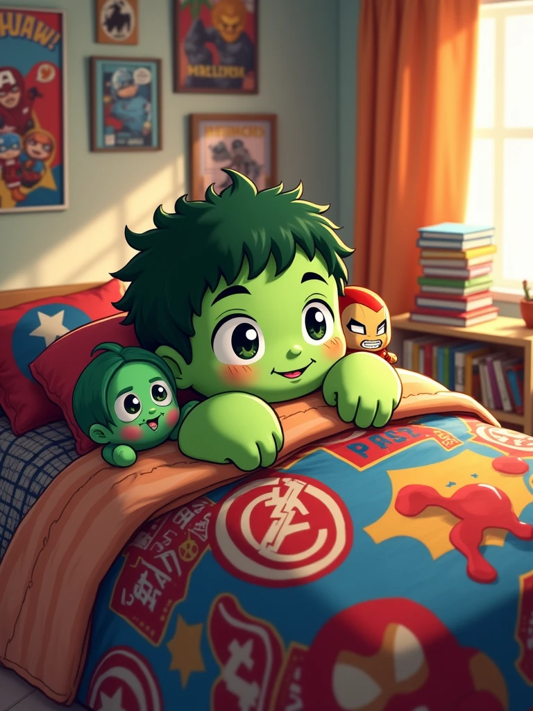 Chibi version of avengers  hulk bed