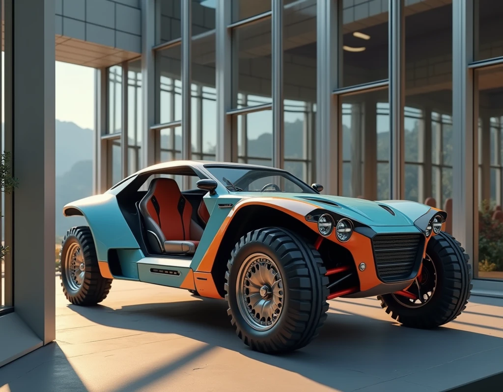 there is a car that is parked in a building with a lot of windows, daniel maidman octane rendering, octane ray tracing, hyper real render, wojtek fus, octane highly render, octane cgsociety, 8 k octane detailed render, 8k octane 3d render, buggy, octane 8 k render, octane 8k render, octane renderer. cgsociety
